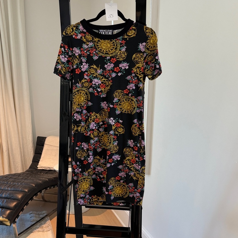 Versace Jeans Collection Black Floral Baroque Mini Dress